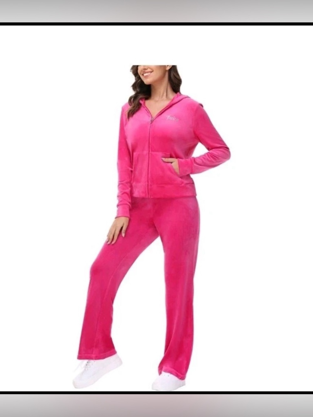Juicy Couture Bright Pink Velour Zip Hoodie & Pants Set